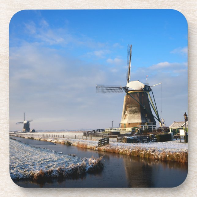 Windmill in the snow in a dutch winter landscape coaster (Front)