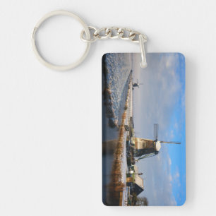 Windmill in the snow in a dutch winter landscape key ring
