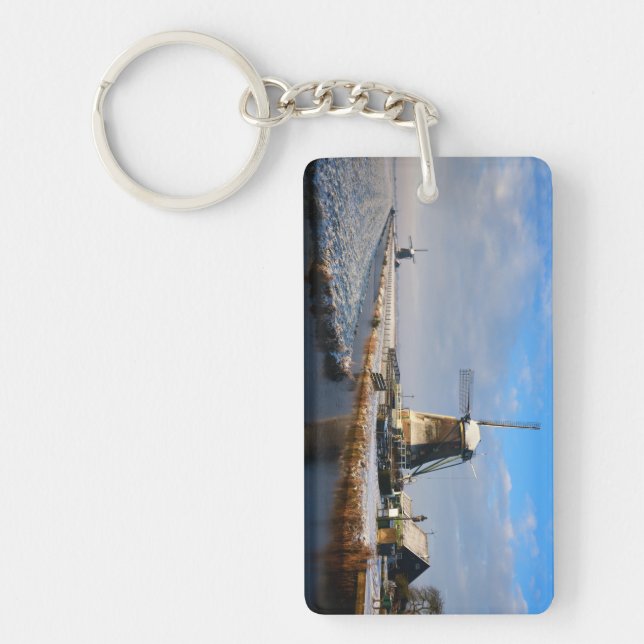 Windmill in the snow in a dutch winter landscape key ring (Front)