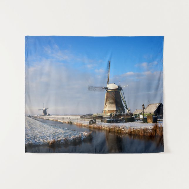 Windmill in the snow in a dutch winter landscape tapestry (Front (Horizontal))