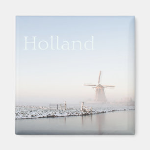 Windmill in the snow in winter text magnet