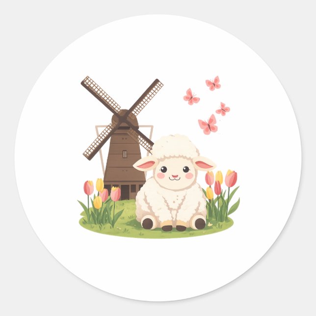 Windmill Meadow Sheep Classic Round Sticker (Front)
