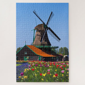 Windmill Netherlands Tulip Garden Europe Jigsaw Puzzle