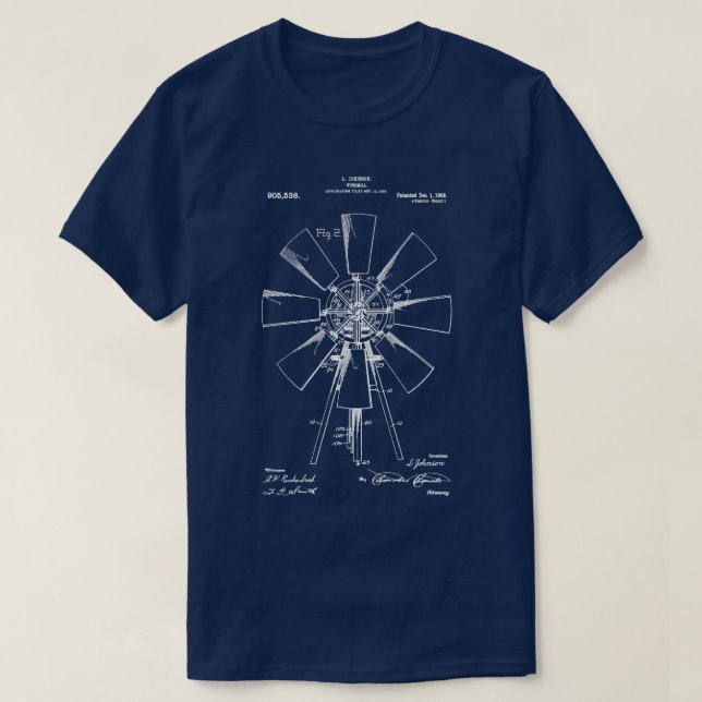 Windmill Patent 1908 vintage windmill farmhouse T-Shirt (Design Front)