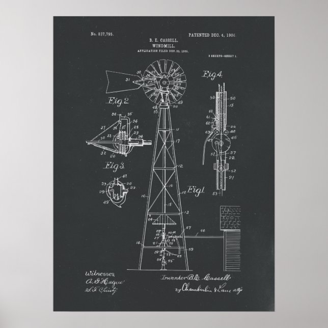 Windmill Patent Print on Chalkboard (Front)