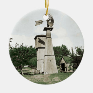 Windmill Rural Farm 1890's Colorsplash Watercolor Ceramic Tree Decoration