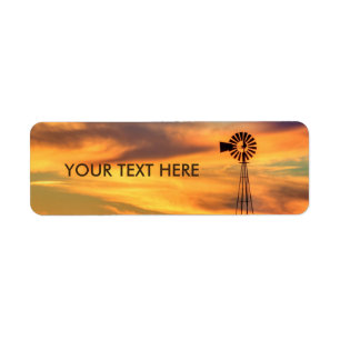 Windmill Silhouette at Sunset Labels