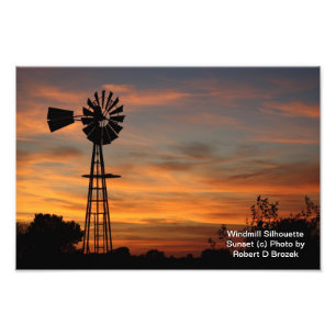 Windmill Silhouette Sunset Photo Print