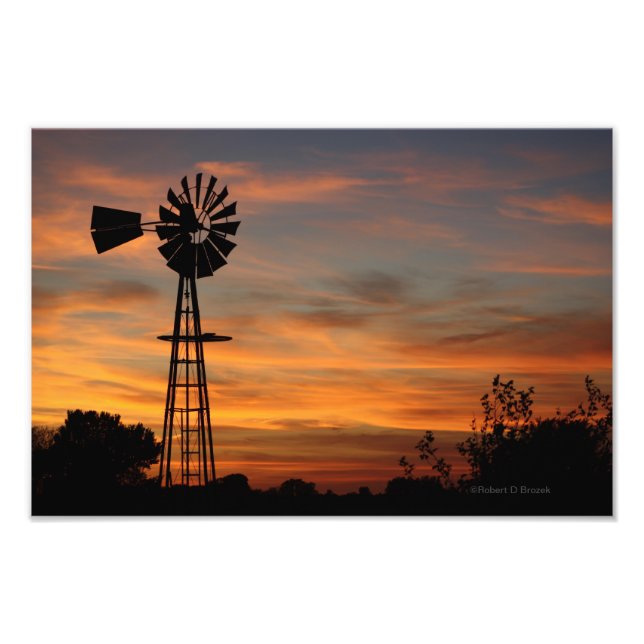 Windmill Silhouette Sunset Photo Print (Front)