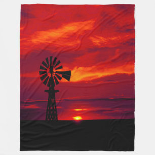 Windmill Sunset Fleece Blanket