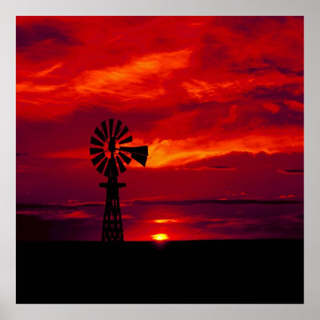 Windmill Sunset Poster (Front)
