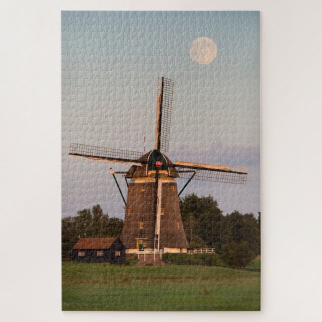 Windmill under a full moon jigsaw puzzle (Vertical)