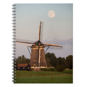 Windmill under a full moon notebook