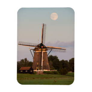 Windmill under a full moon photo magnet
