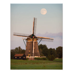 Windmill under a full moon photo print