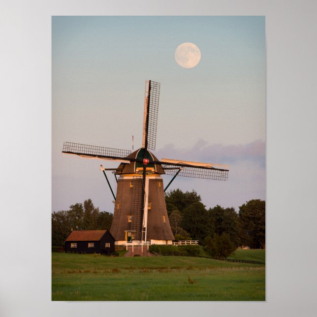 Windmill under a full moon poster (Front)