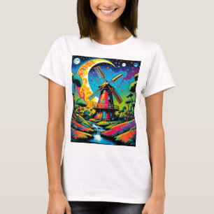 Windmill under starry sky 2 T-Shirt