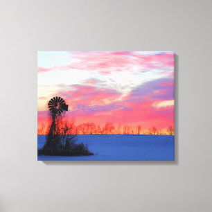Windmill with Pink Sunrise Canvas Print