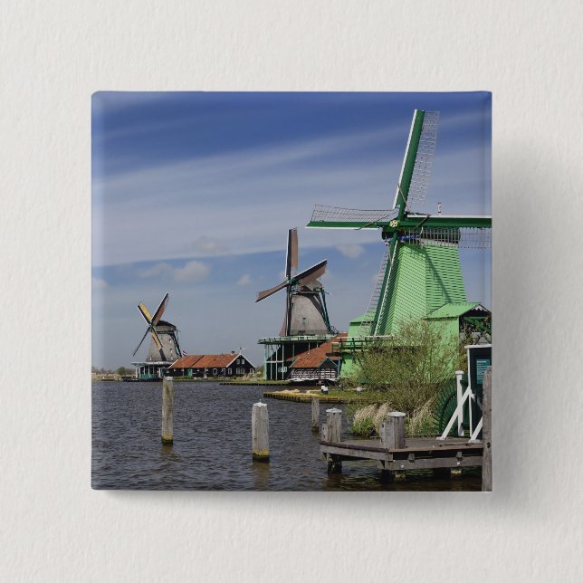 Windmill, Zaanse Schans, Holland, Netherlands 2 15 Cm Square Badge (Front)