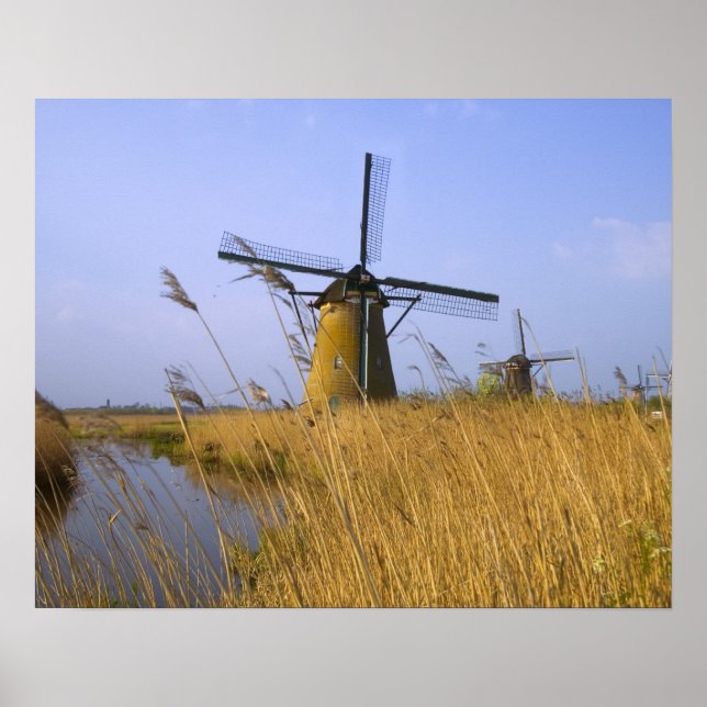 Windmills along the canal in Kinderdijk, 2 Poster (Front)
