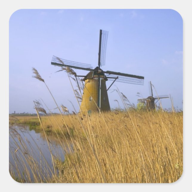 Windmills along the canal in Kinderdijk, 2 Square Sticker (Front)