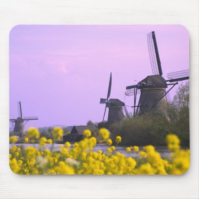 Windmills along the canal in Kinderdijk, Mouse Mat (Front)