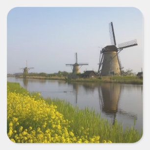 Windmills along the canal in Kinderdijk, Square Sticker