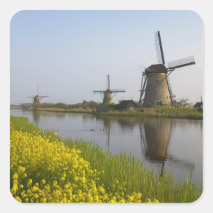 Windmills along the canal in Kinderdijk, Square Sticker