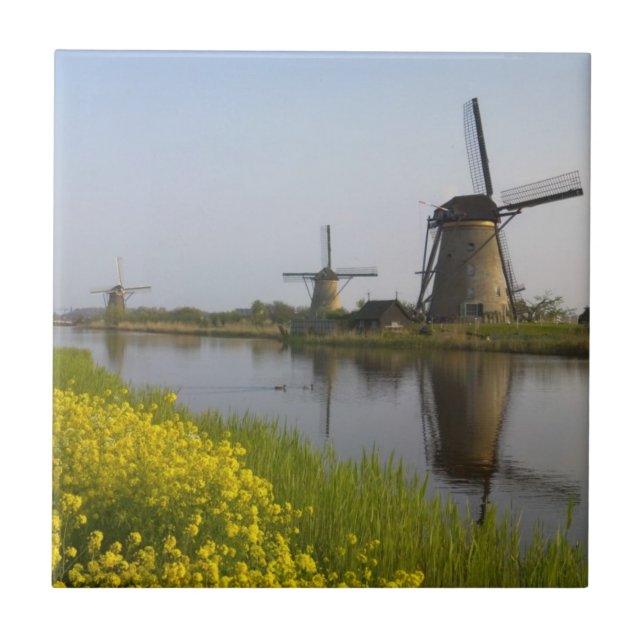 Windmills along the canal in Kinderdijk Tile (Front)