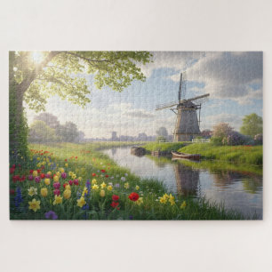 Windmills Along the Waterway Jigsaw Puzzle
