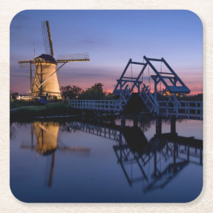Windmills and a drawbridge at sunset coaster
