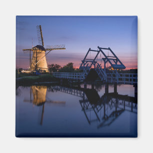 Windmills and a drawbridge at sunset magnet