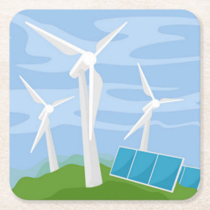 Windmills and Solar Cells Square Paper Coaster
