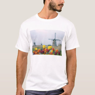 Windmills and tulips along the canal in T-Shirt