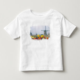 Windmills and tulips along the canal in toddler T-Shirt