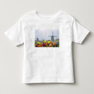 Windmills and tulips along the canal in toddler T-Shirt