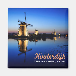 Windmills at Blue Hour in Kinderdijk text magnet