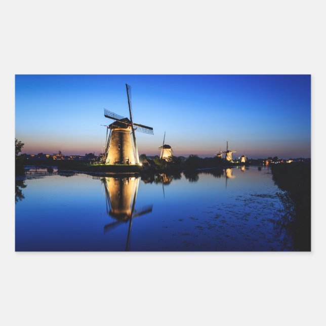 Windmills at Blue Hour rectangular sticker (Front)