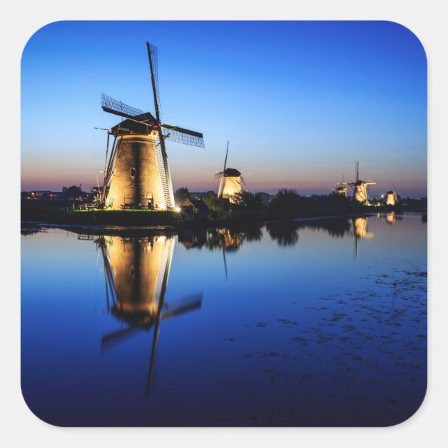 Windmills at Blue Hour square sticker (Front)