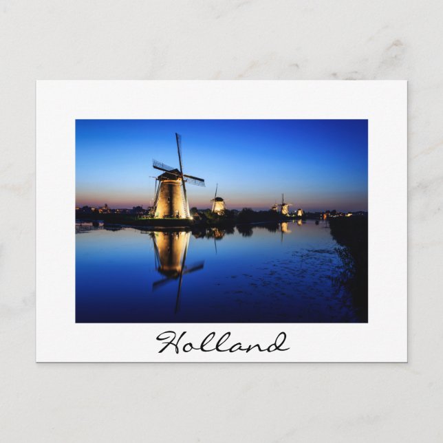 Windmills at Blue Hour white text postcard (Front)