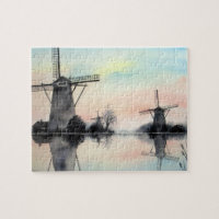 Windmills at Dawn Kinderdijk Holland Painting