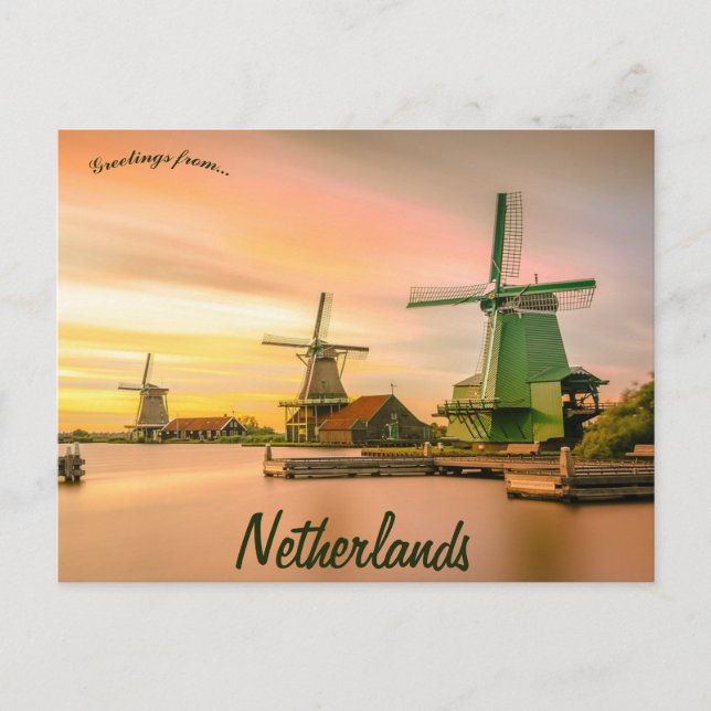 Windmills at Sunset in Holland Netherlands Postcard (Front)