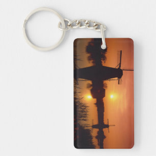 Windmills at sunset, Kinderdijk, Netherlands Key Ring