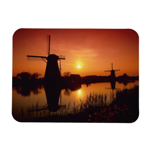 Windmills at sunset, Kinderdijk, Netherlands Magnet (Horizontal)