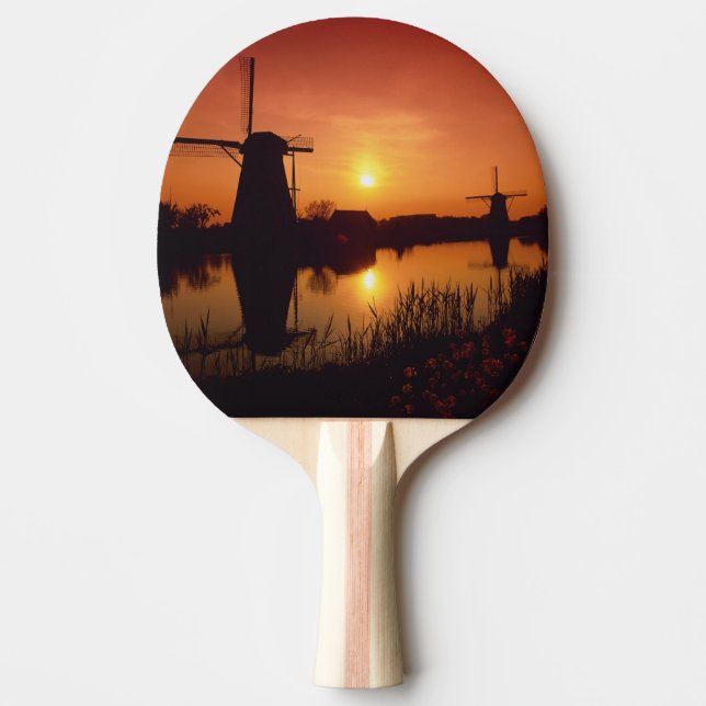 Windmills at sunset, Kinderdijk, Netherlands Ping Pong Paddle (Front)