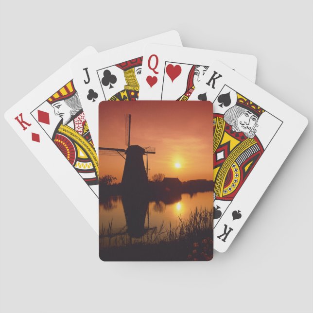 Windmills at sunset, Kinderdijk, Netherlands Playing Cards (Back)