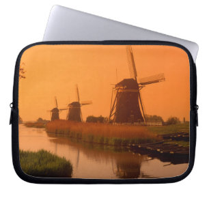 Windmills at sunset, Leidschendam, Netherlands Laptop Sleeve