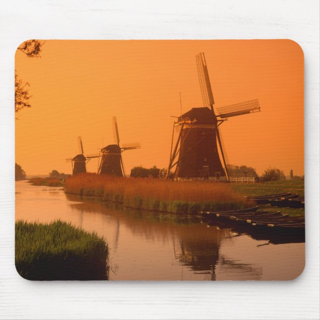 Windmills at sunset, Leidschendam, Netherlands Mouse Mat (Front)