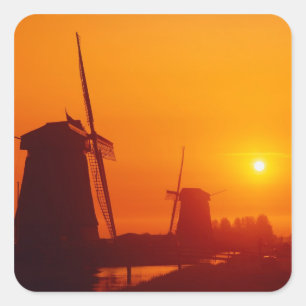 Windmills at sunset, Schermerhorn, Netherlands Square Sticker