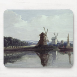 Windmills by a River, 19th century Mouse Mat